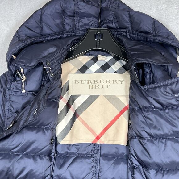 Burberry BRIT Double Breasted Coat Puffer Down Hooded Nova Check Women’s XS - Picture 3 of 14
